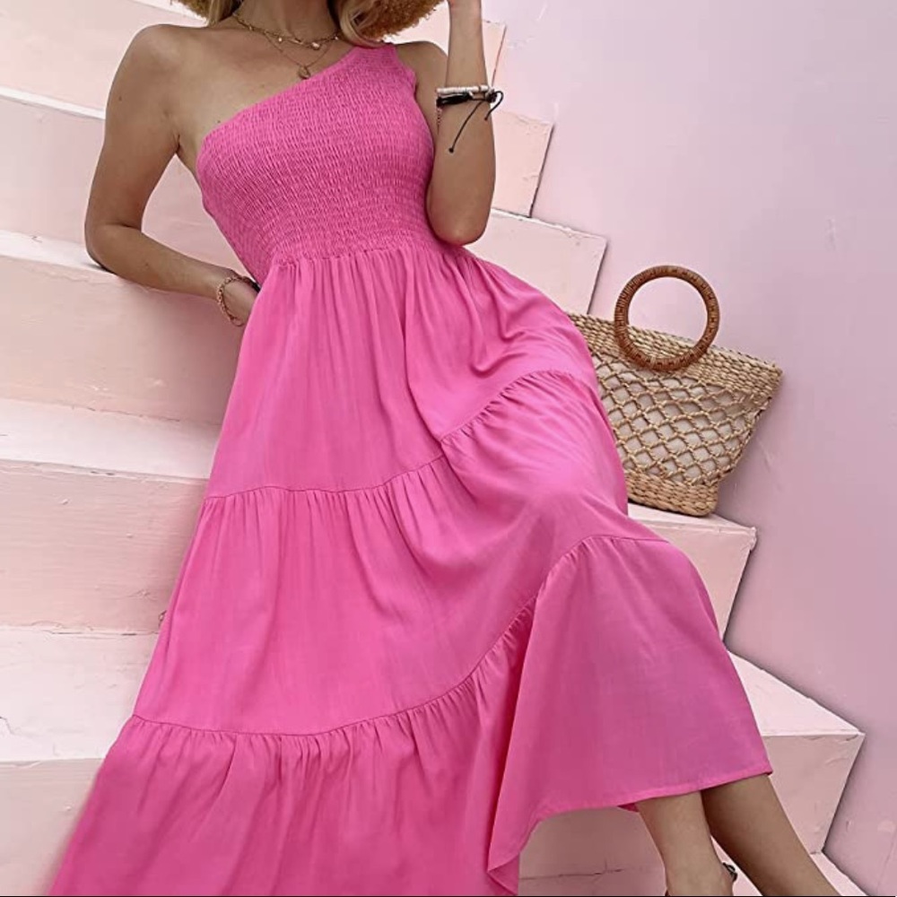 Women One Shoulder Dress Sleeveless Casual Summer Dresses - Picture 6 of 8